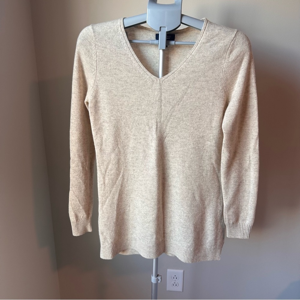 Lands' End 100% Cashmere Tunic Sweater Woman’s Small | Oatmeal V-Neck Longline